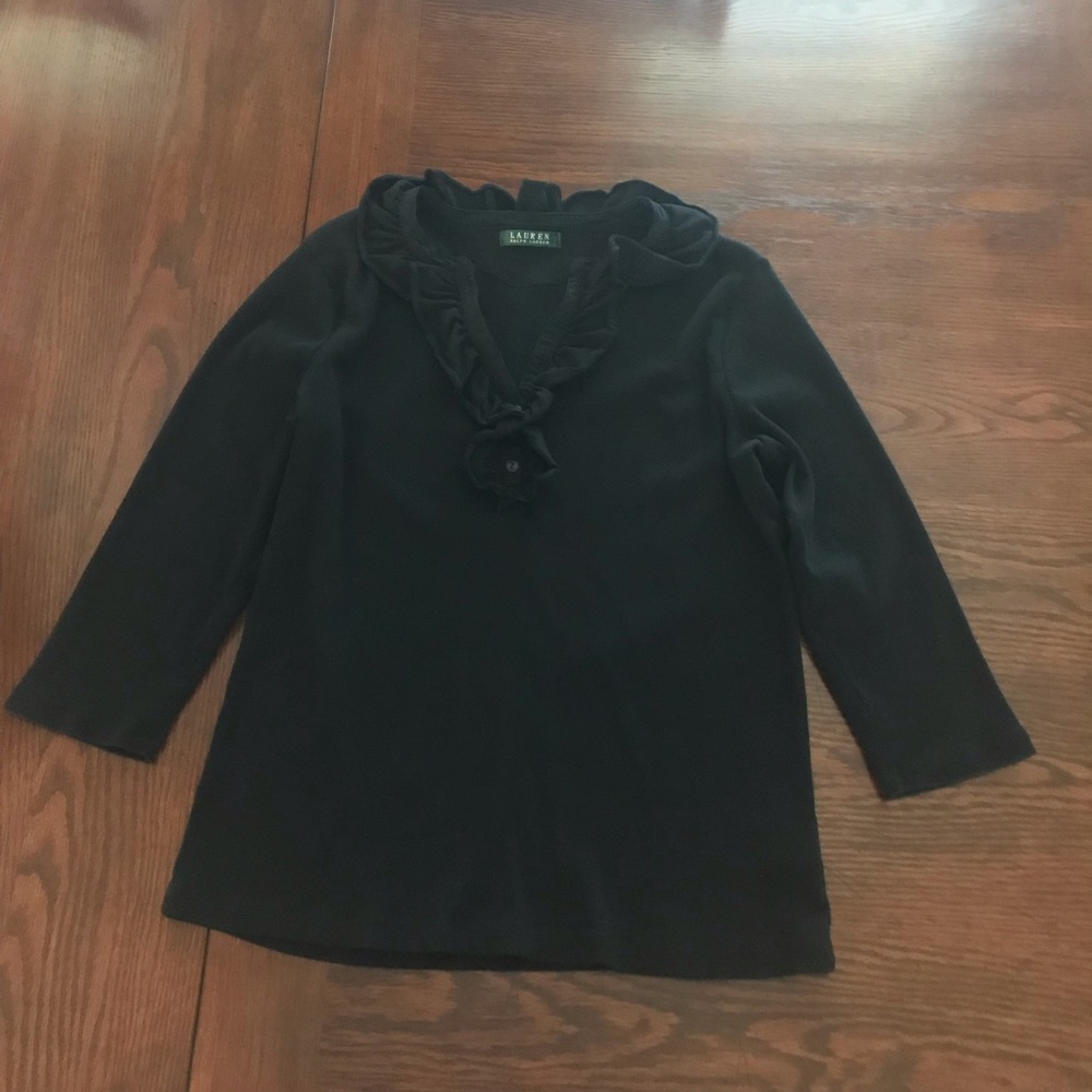 Ralph Lauren polo black ruffle ribbed knit top